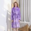 Custom Winter Women Purple Flannel Fleece Bathrobe Solid Robes