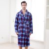 Soft Grid Flannel Fabric Calf Length Men Bathrobe