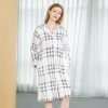 Winter Fashion Robe Button Flannel Plaid Women Bathrobe
