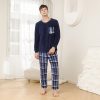 Winter Polar Fleece Round Collar Long Men Pajamas Set