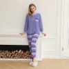 Winter Polar Fleece Thermal Printed Pajamas Set Women Fleece Sleepwear