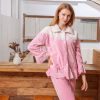 High Quality Cute Coral Fleece Women Lace 2 Pieces Pajamas Set