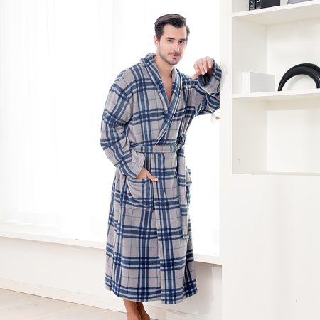 Coral Fleece Shawl Collar Bathrobe for Men