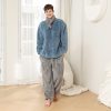 New Shu Velveteen Men Round Collar 2 Pieces Pajamas Set
