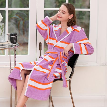 Winter Cut Pile Terry Fabric Bathrobe with Hood for Women