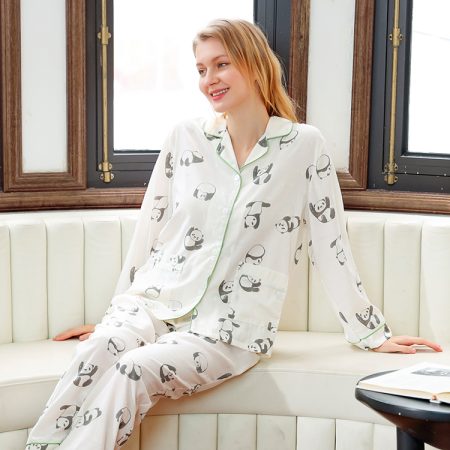 2023 New Arrival Printed Viscose Cotton Pajamas Set for Women