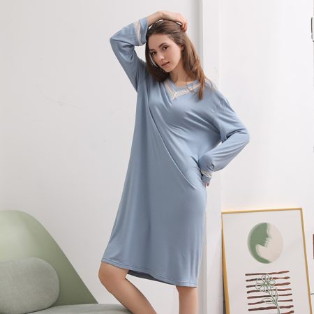solid bule modal soft sleepwear for women