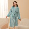 Women's winter Flannel bathrobe solid blue
