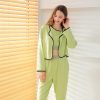 women's cotton solid green loungewears sexy pajama set 3pieces