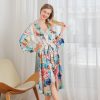 women's  flower print shawl collar satin bathrobe