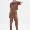 women's short sleeves brown cotton pajama set