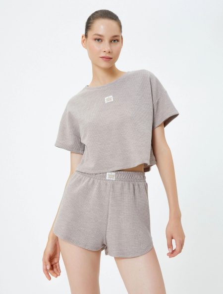 women's waffle cotton short sleeves hung out pajama set light grey