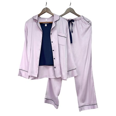 Women's long-sleeved top vest trousers pajamas three-piece set