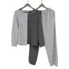 Women's long all-cotton pajama set with black or white stripes