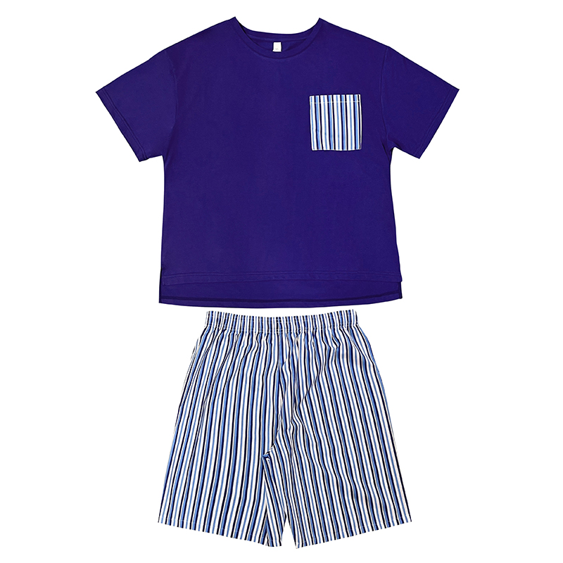 Pure cotton with sweat fabric short-sleeved and short-pants Men's summer printed pajamas