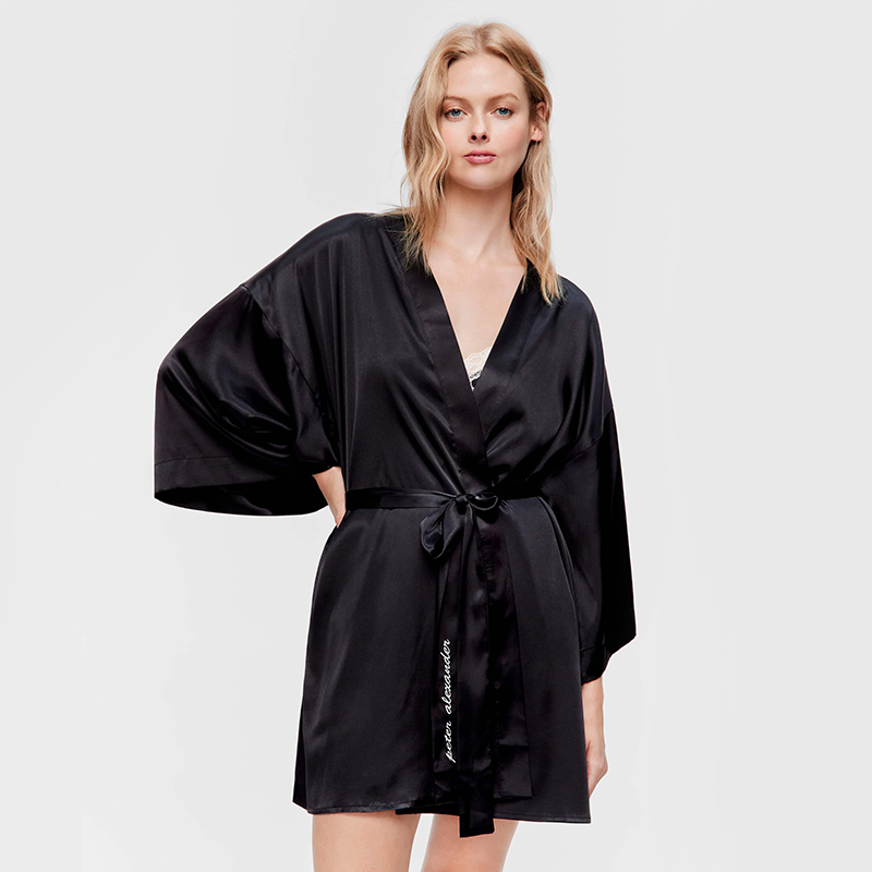 custom satin Black ladies' bathrobe
