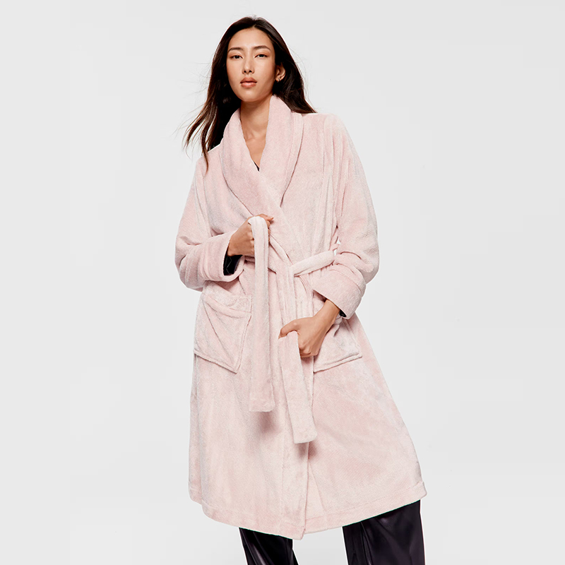 Pink women bathrobe with shawl collar
