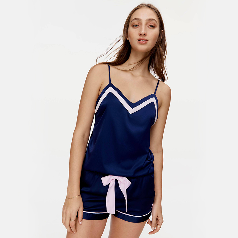 Satin short-sleeved women's halter top pants pajamas