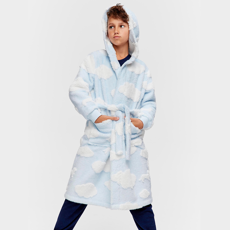 Boys winter and autumn robe Jacquard soft cotton plush nightwear
