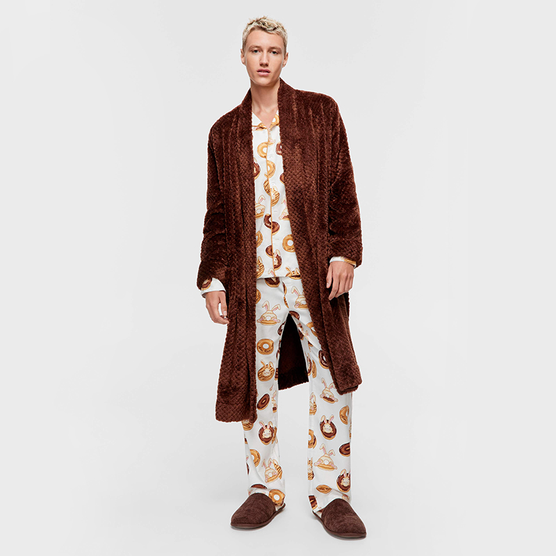 Men Shu Velveteen Kimono collar bathrobe