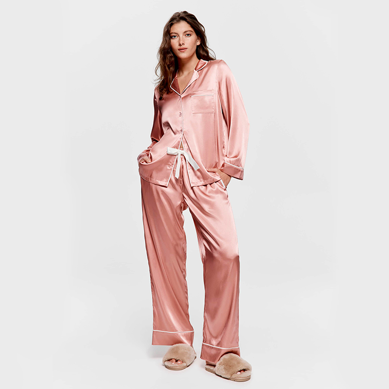 Spring and Autumn long-sleeved long pants satin pajamas set