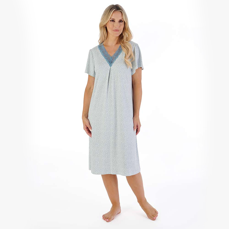 women rayon nightdress with Lace collar opening