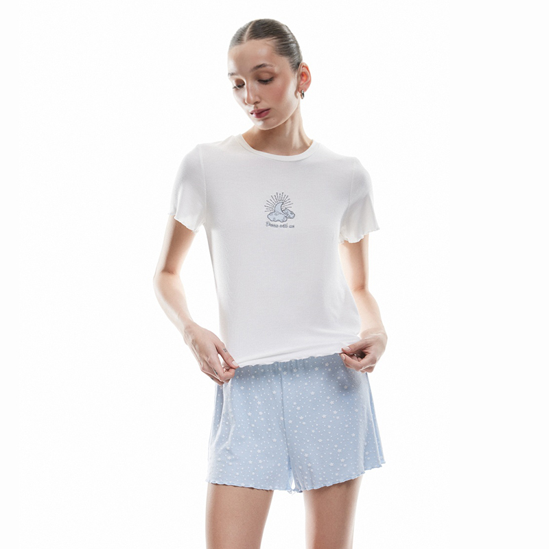 Round neck short sleeve star printed viscose pajama set