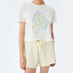 Cotton lemon printed short sleeve knitted pajama set