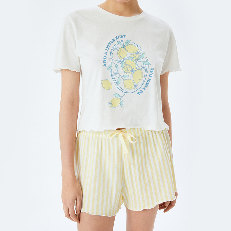 Cotton lemon printed short sleeve knitted pajama set