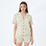 Cotton heart print short sleeve pajama set