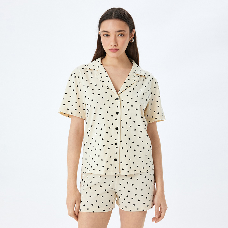 Cotton heart print short sleeve pajama set