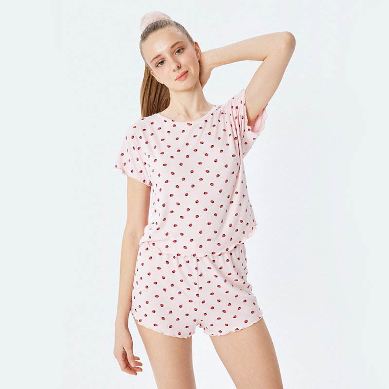 Strawberry Printed Shorts Pajama Set