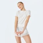 Floral patterned cotton short-sleeve crew neck pajama set with shorts