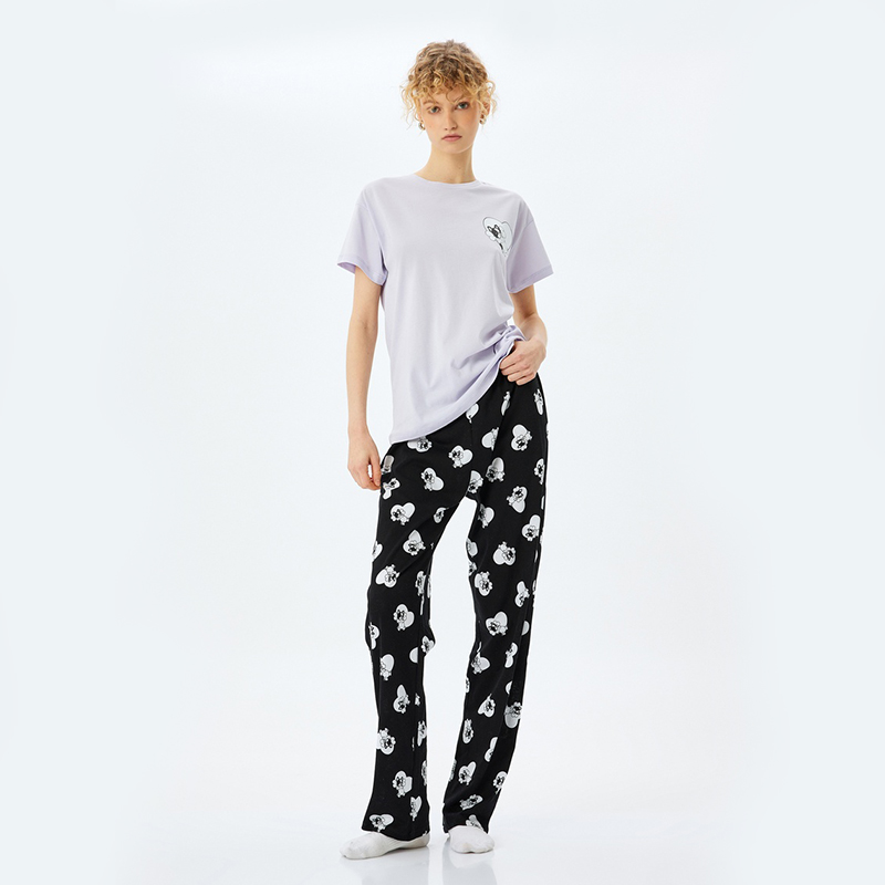 women cotton short-sleeved long pants pajama set