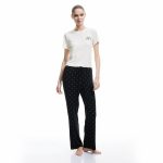 Embroidery detail viscose short sleeve polka dot patterned pajama set