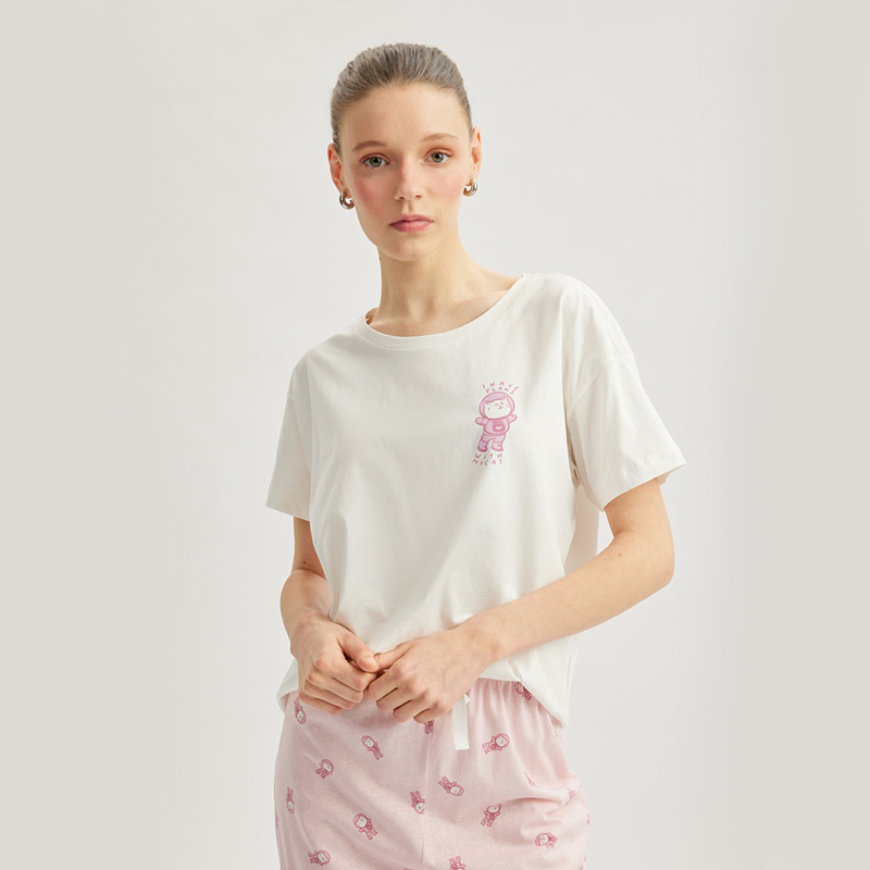 Cotton cat printed short sleeve pajama set