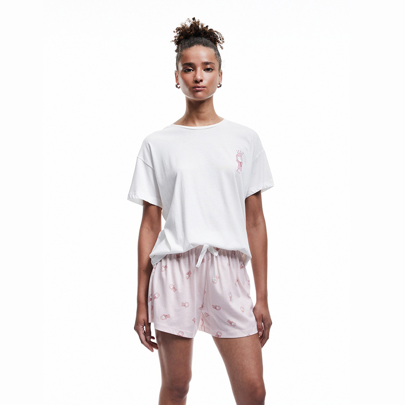 Cotton short sleeve crew neck cat graphic printed pajama set