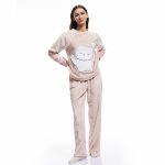 Cat applique detail long sleeve fleece pajama set
