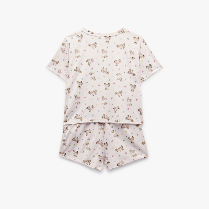 printed short sleeve crew neck shorts pajama set