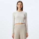 Long sleeve crew neck knit crop pajama top