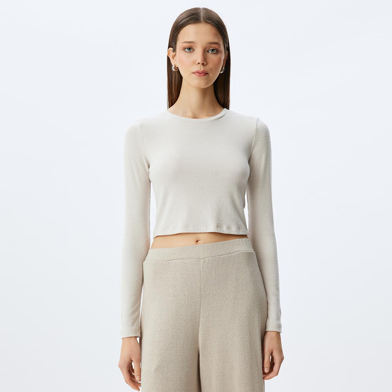 Long sleeve crew neck knit crop pajama top