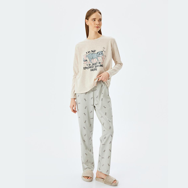 Cat print long sleeve pajama set