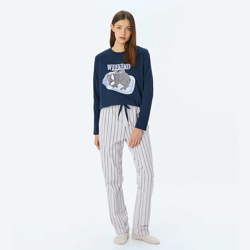 Cotton dog graphic print striped pajama set