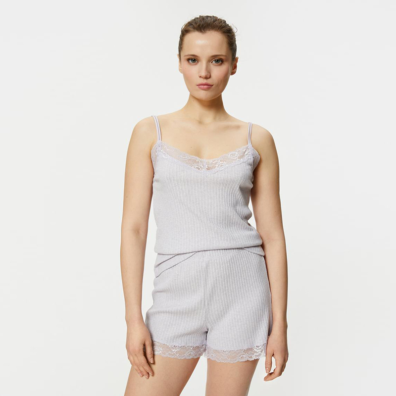 Ribbed lace detail spaghetti strappy pyjama top